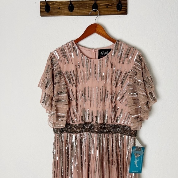 Mac Duggal Beaded Flutter Sleeve Gown - Picture 3 of 10